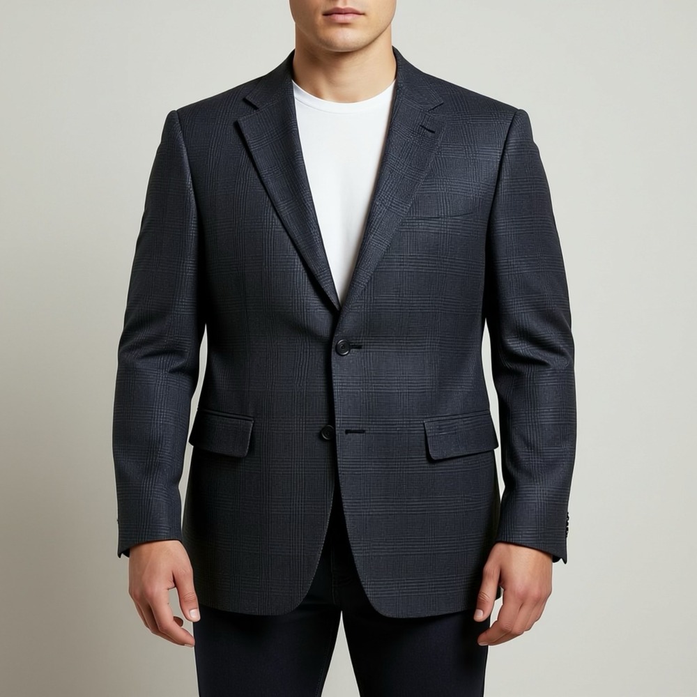 Joseph & Feiss‎ Mens Glen Plaid Blazer Charcoal Grey Two Button Sport Coat